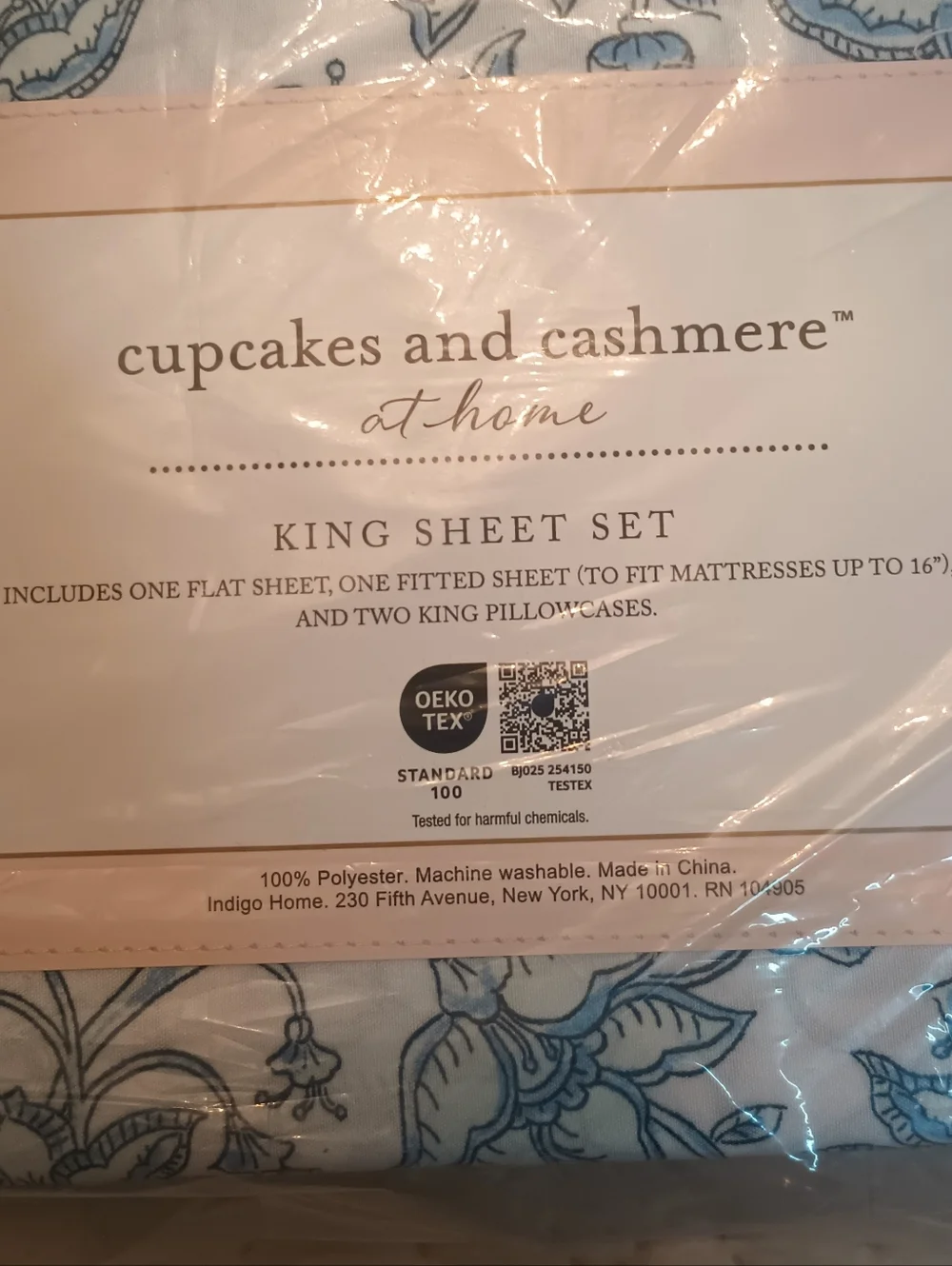 Cupcakes and Cashmere At Home Sheet Set Blue Floral on White King
